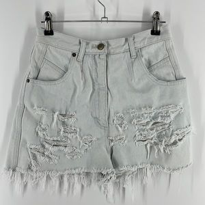 VINTAGE 80s Accordeon Distressed Light Wash Denim Shorts